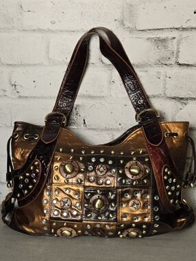 Luvshoe Canada Studded Leather Bag Boho Patchwork Shoulder Tote